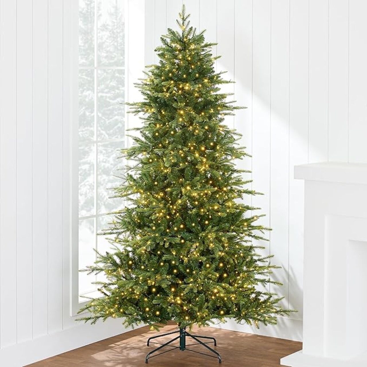 Pre Lit Aspen Noble Fir Christmas Tree, 1,500 Twinkling Micro LED Lights, 3,000 Branch Tips, Cordless Setup, Full & Realistic